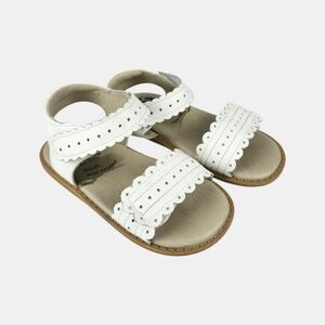 Livie & Luca White Leather Scalloped Sandals